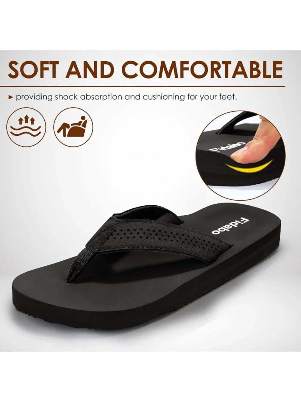 Men's Black Flip Flops With Arch Support Comfortable Yoga Mat Sandals Casual